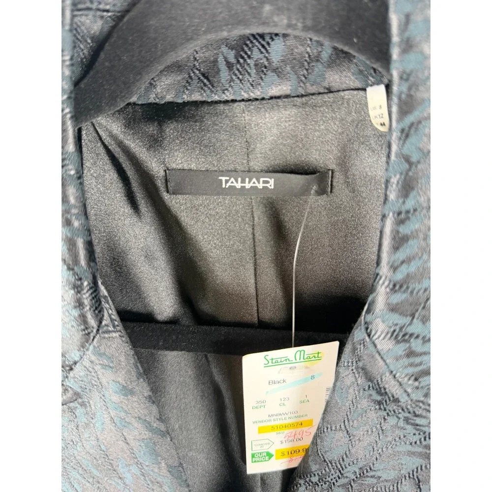 Tahari Womens Black Jacquard Moto Jacket Zip Front Peplum‎ Hem Size 8